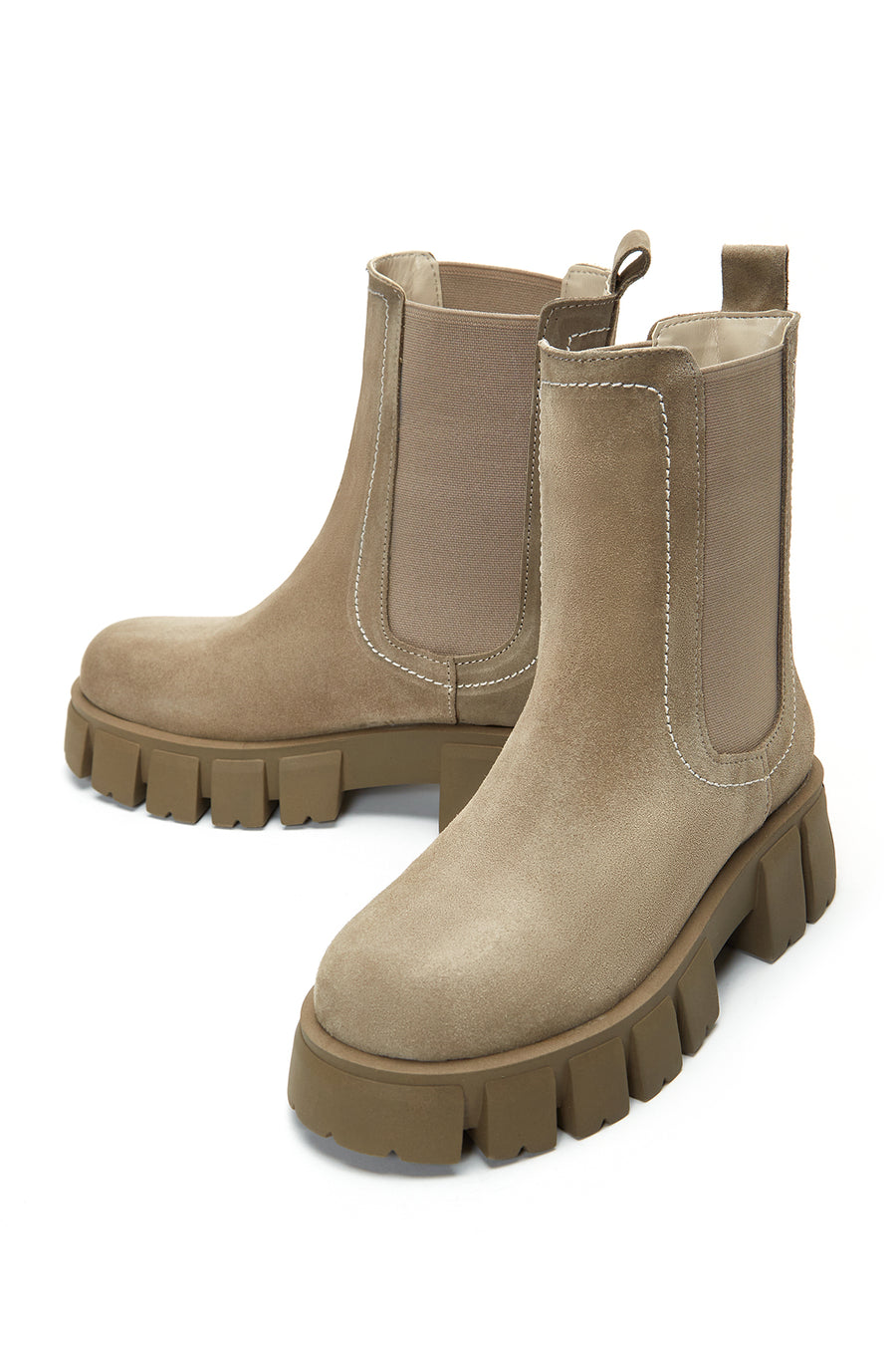Women's Beige Suede Leather Chelsea Boots