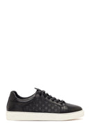 Erkek Siyah Bağcıklı Desenli Deri Sneaker | Derimod