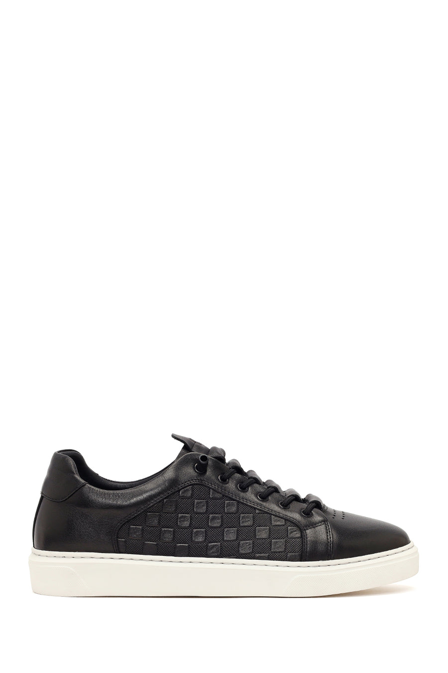 Erkek Siyah Bağcıklı Desenli Deri Sneaker 26SFD640914 | Derimod