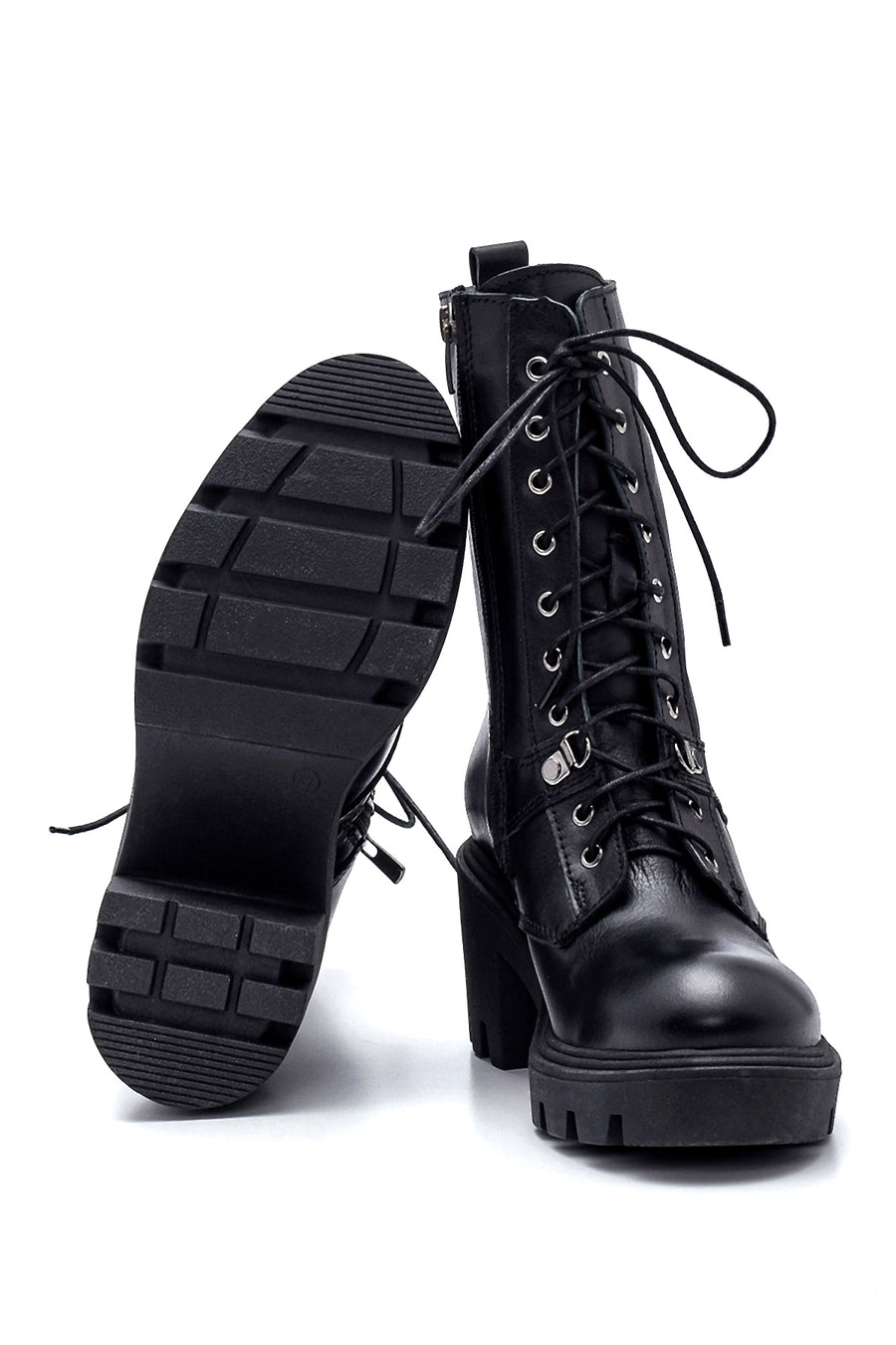 Women's Leather Zippered Heeled Boots