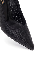 Women's Black Ankle Buckle Printed Thin Heel Open Back Leather Shoes | Derimod