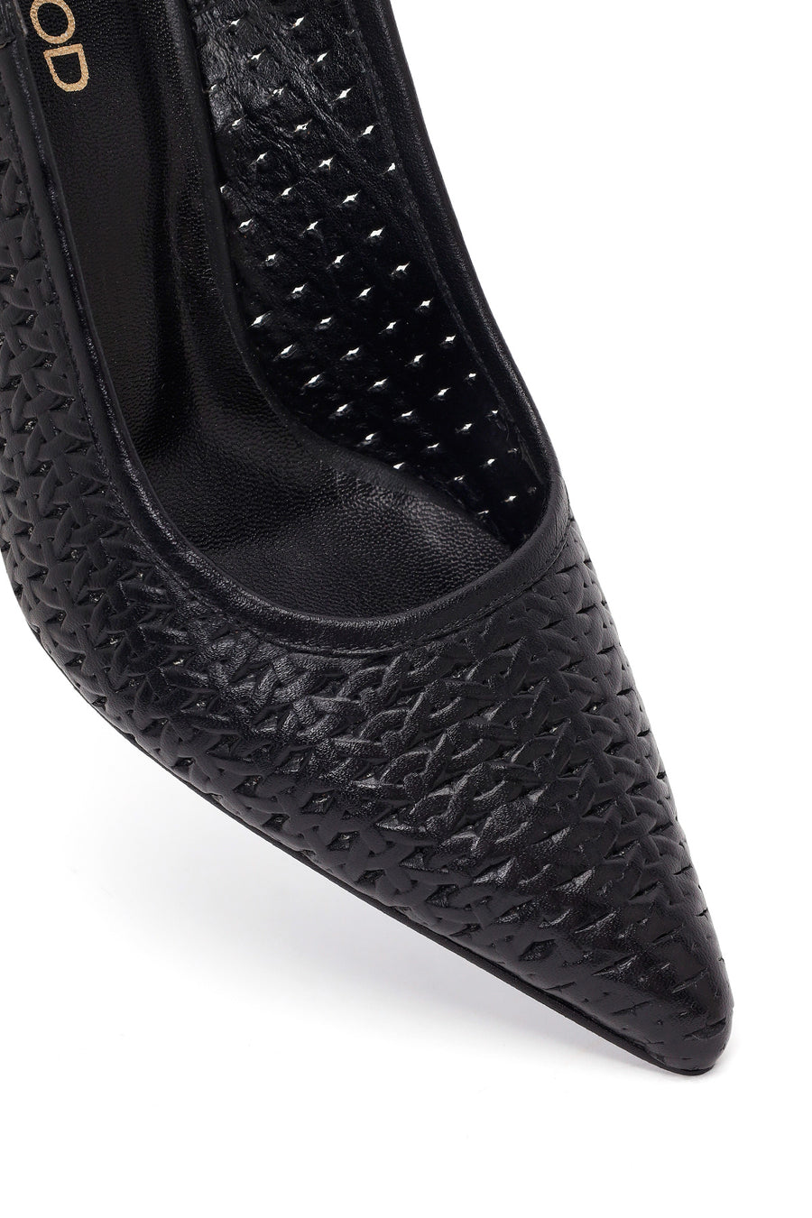 Women's Black Ankle Buckle Printed Thin Heel Open Back Leather Shoes