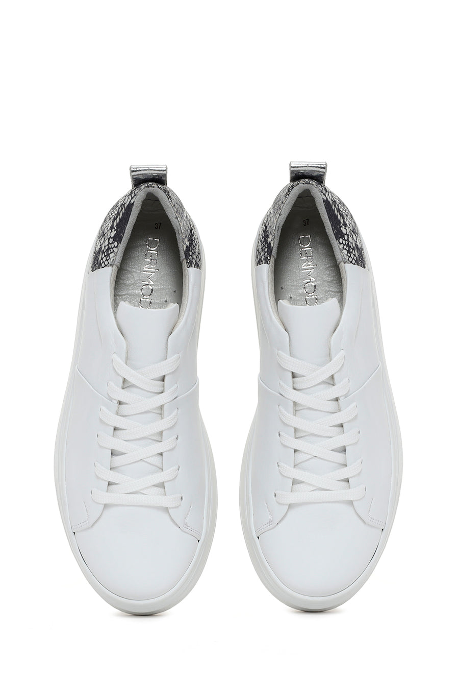 Women's White Thick Sole Lace Up Leather Sneaker