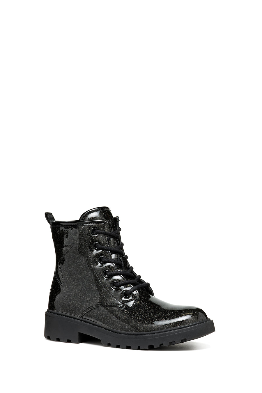 Geox Girls Black Casey Glitter Laced Leather Combat Boots
