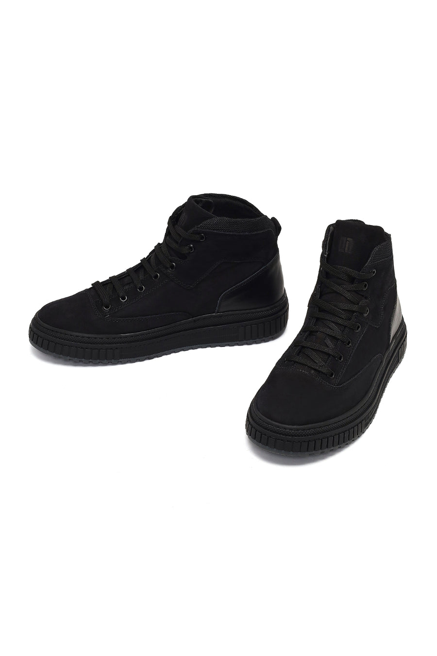 Male Black Lace-Up Thick-Soled Nubuck Leather Sports Boots