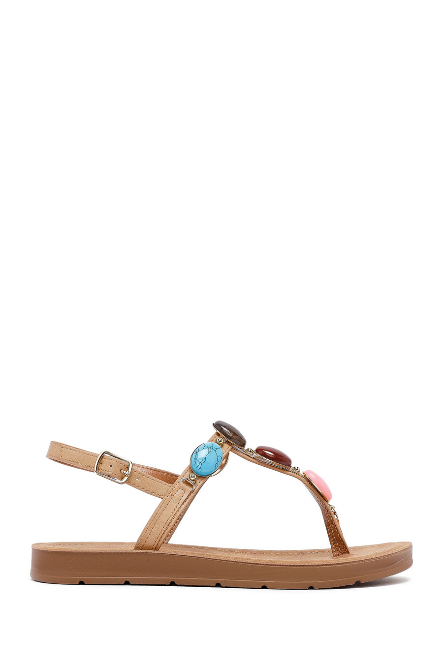 Women's Beige Flip Flop Sandals with Stones 25SFE464418 | Derimod