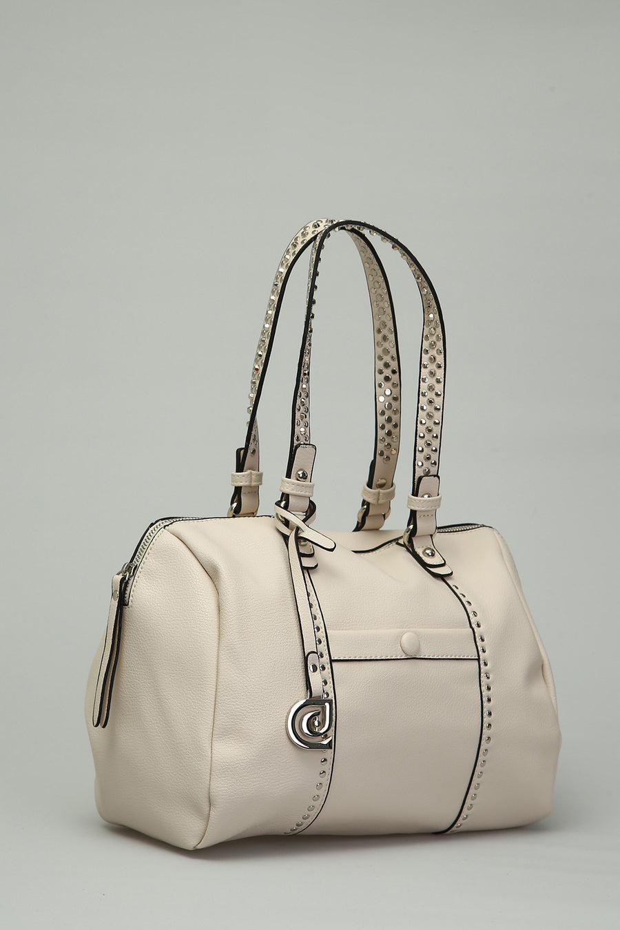 Cream Women's Shoulder Bag with Staple Detail