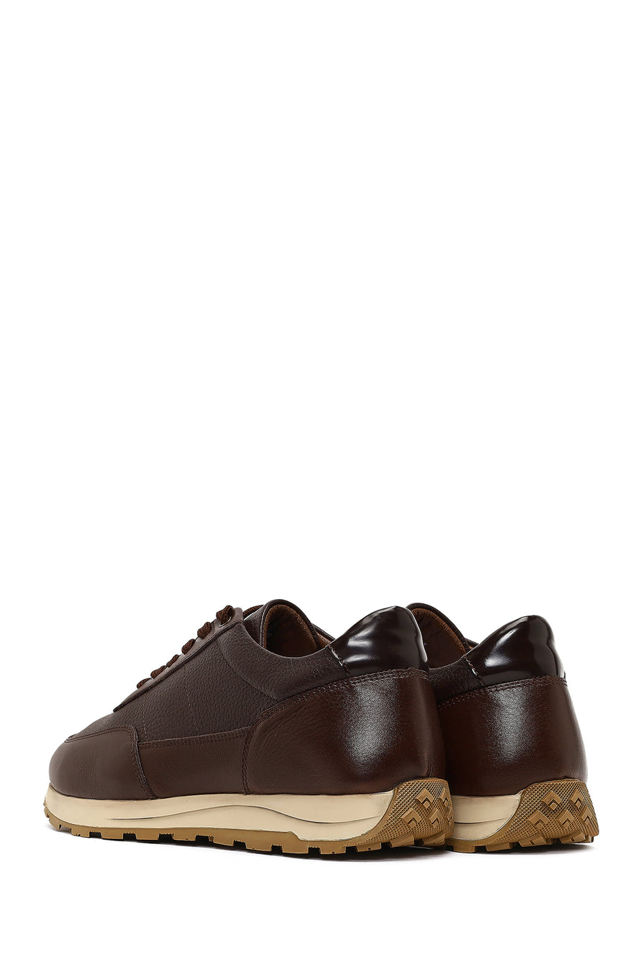 Erkek Kahverengi Bağcıklı Deri Casual Sneaker