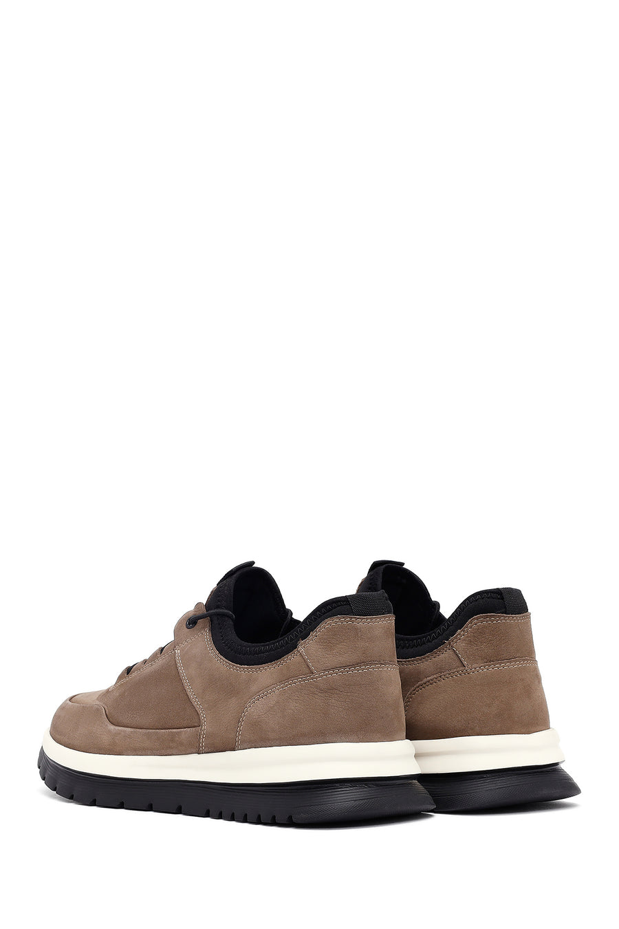 Erkek Vizon Bağcıklı Kalın Tabanlı Nubuk Deri Casual Sneaker