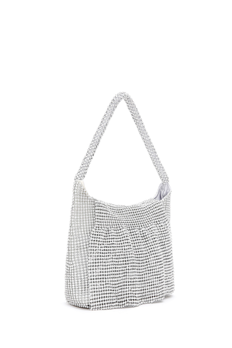 Women's Silver Long Chain Strap Stone Mini Evening Handbag