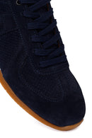 Male Navy Lace-up Suede Leather Sneaker | Derimod