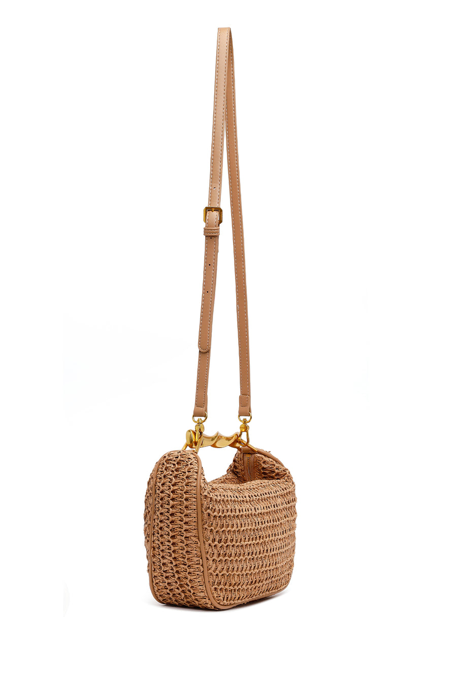 Woman Brown Long-Strap Mini Wicker Shoulder Bag