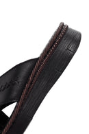 Women's Black Thick Soled Leather Comfort Slippers | Derimod