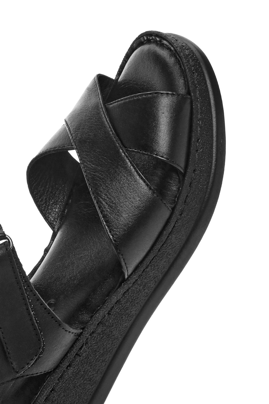 Kadın Siyah Kalın Tabanlı Deri Comfort Sandalet
