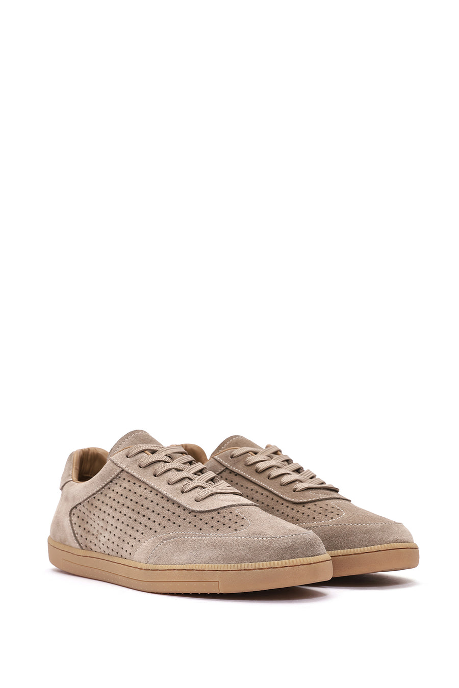 Men's Beige Lace-Up Suede Leather Sneaker