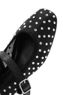 Women's Black Buckled Stone Fabric Ballerinas | Derimod