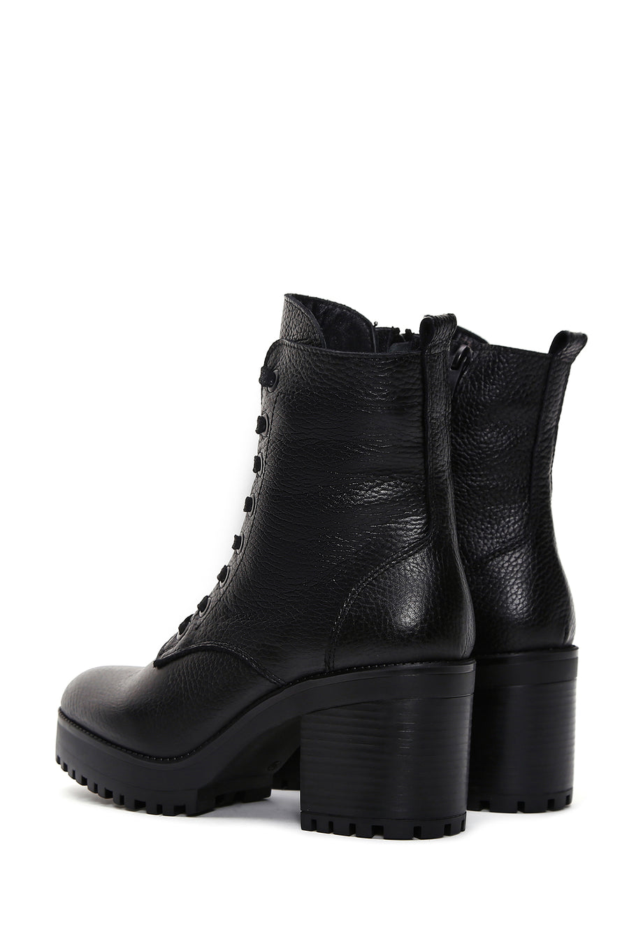 Women's Black Leather Heeled Boots