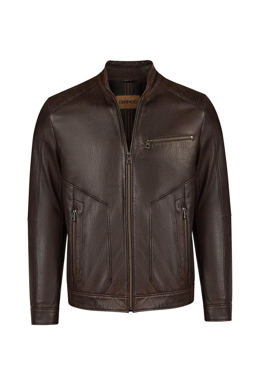 Reynold Male Brown Short Leather Jacket
