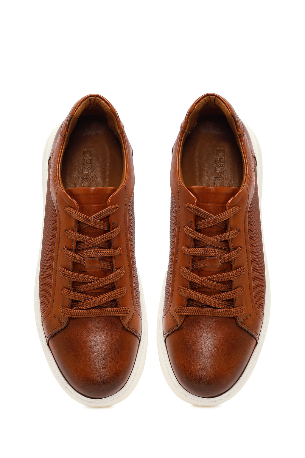 Erkek Taba Bağcıklı Deri Sneaker