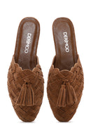 Women's Tan Knit Leather Slippers | Derimod