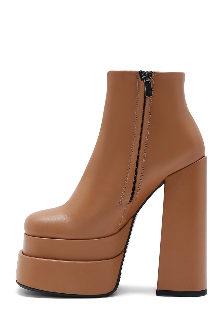 Women's Tan Leather Platform High Heel Boots