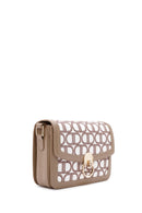 Women's Beige Long Strap Fabric Monogram Patterned Crossbody Bag | Derimod