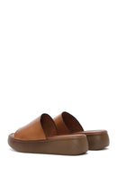 Women's Tan Thick Soled Leather Slippers | Derimod