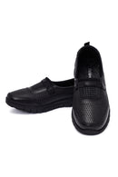 Woman Black Stone-Detail Leather Comfort Shoes | Derimod