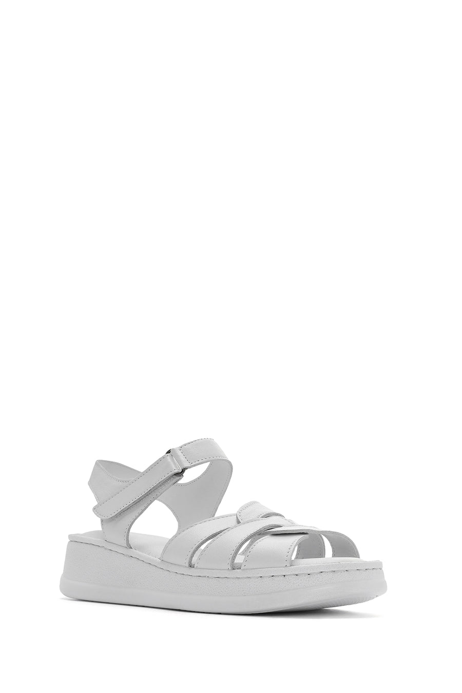 Women's White Ankle Strap Thick Soled Leather Comfort Sandals