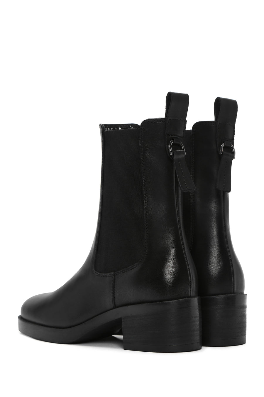 Women's Black Thick Heeled Leather Chelsea Boots