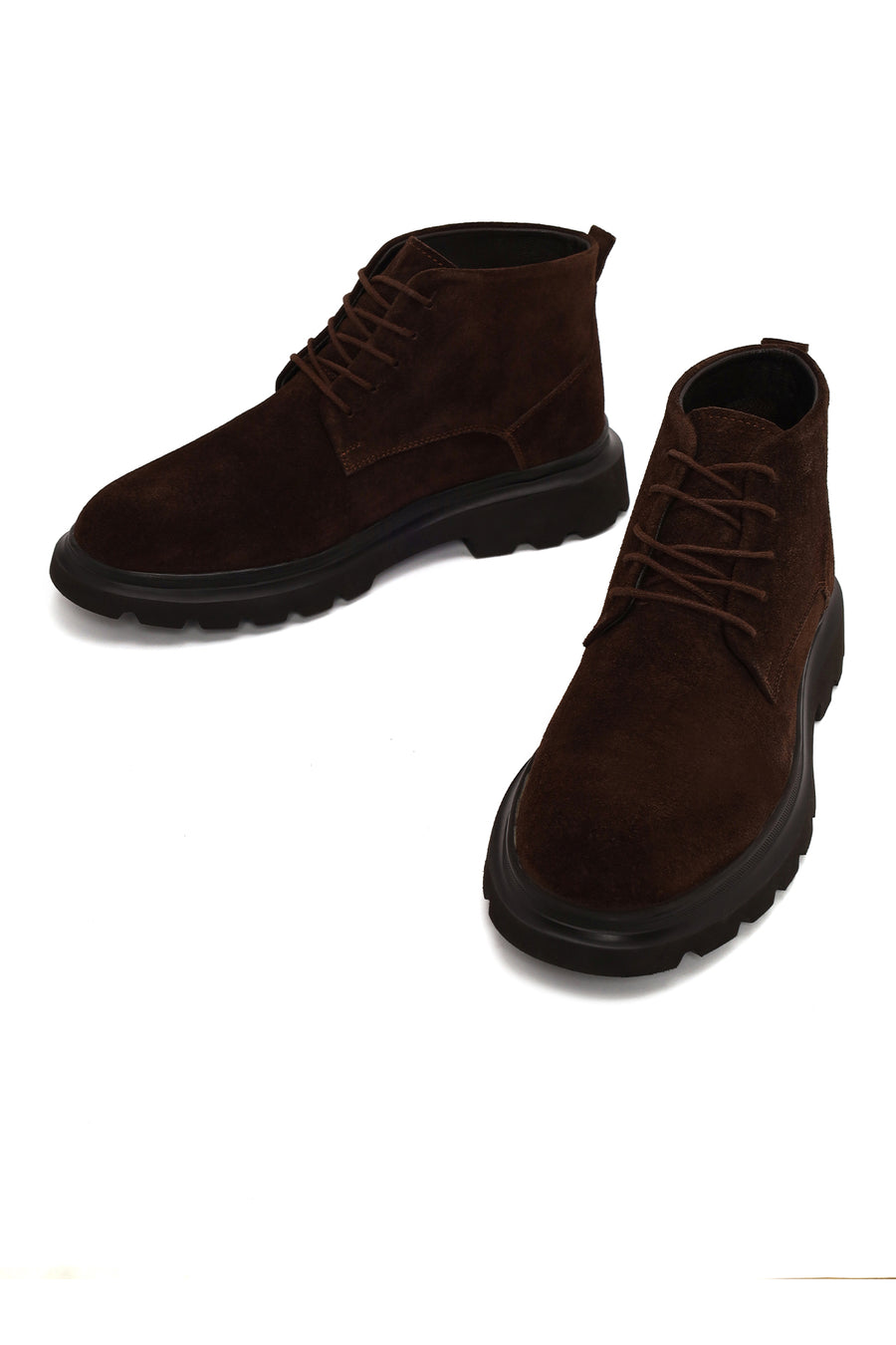 Male Brown Lace-up Thick-Soled Suede Casual Boots