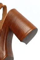 Women's Tan Ankle Buckle Platform High Heel Suede Leather Sandals | Derimod