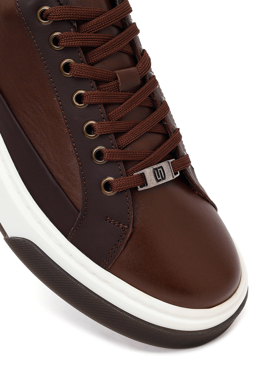 Erkek Kahverengi Bağcıklı Kalın Tabanlı Deri Sneaker