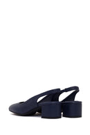 Derimod Flex Woman Navy Blue Backless Thick Short-Heeled Leather Shoes | Derimod