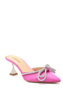 Women's Pink Leather Stone Heeled Slippers | Derimod