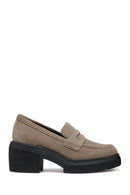 Geox Women's Mink Spherica Ec15 Thick Heel Suede Leather Masculine Loafer | Derimod
