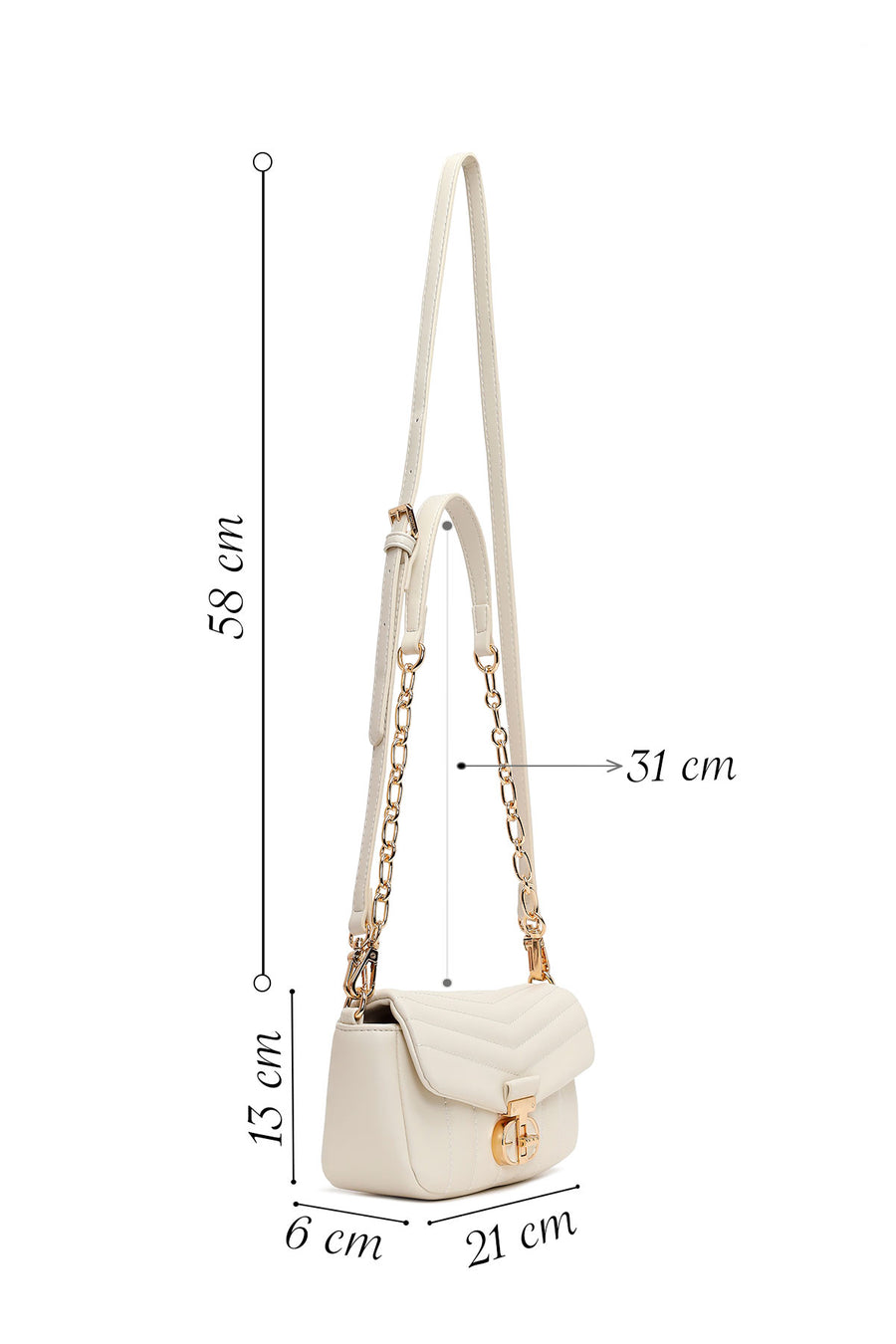Woman Cream Long-Strap Quilted Mini Crossbody Bag