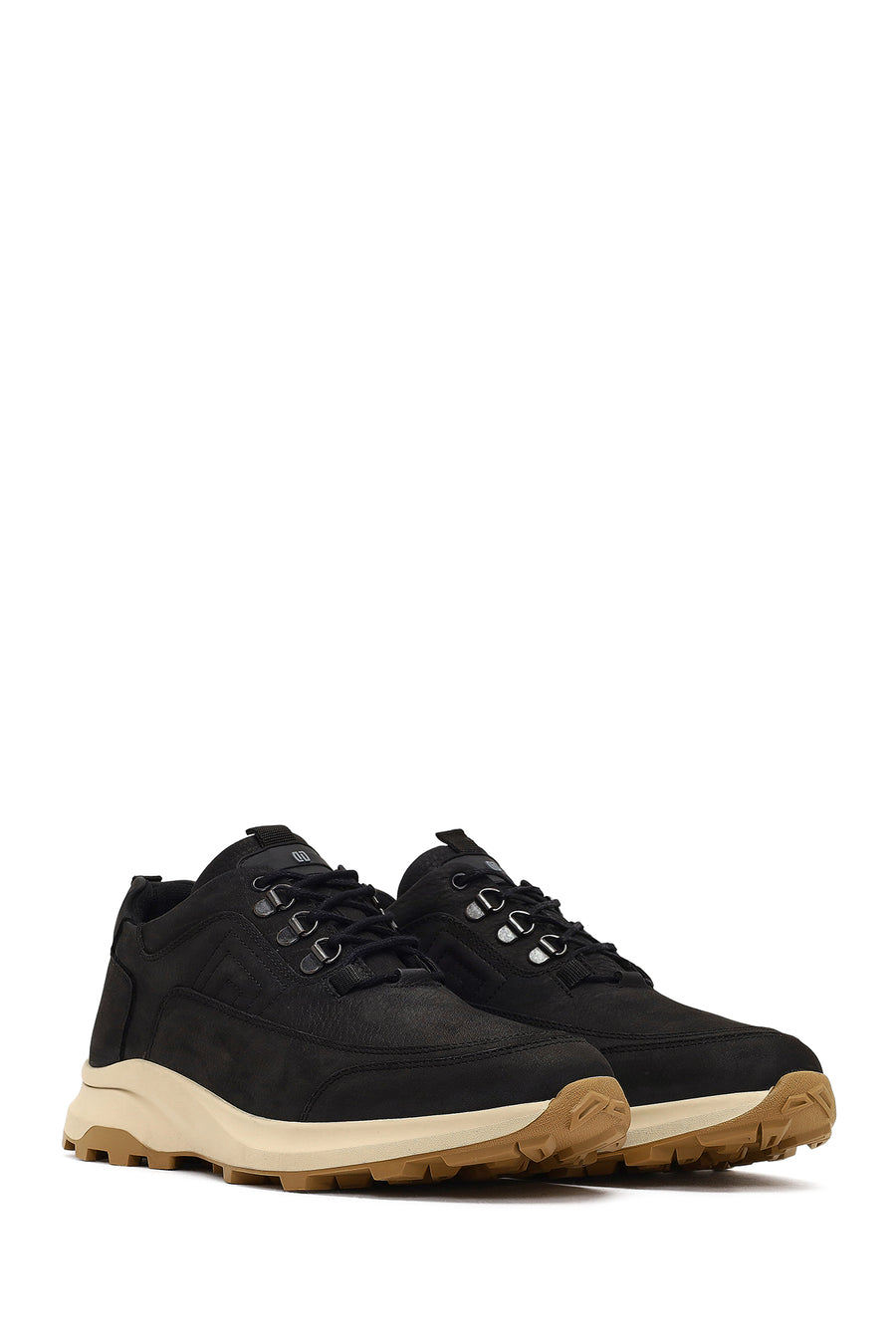 Men's Black Lace-Up Thick-Soled Nubuk Leather Casual Sneaker