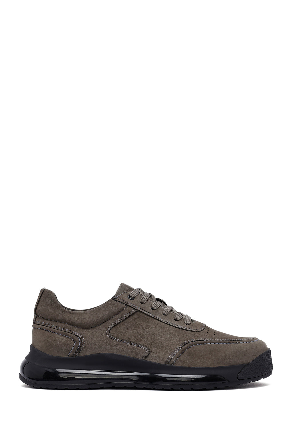 Erkek Gri Bağcıklı Nubuk Deri Sneaker