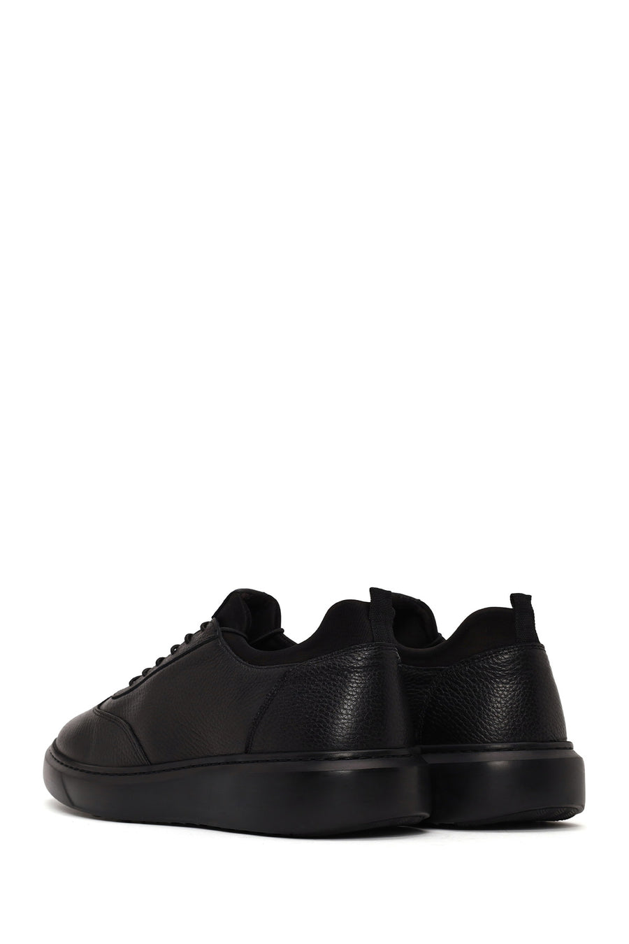 Male Black Lace-Up Thick-Soled Leather Sneaker