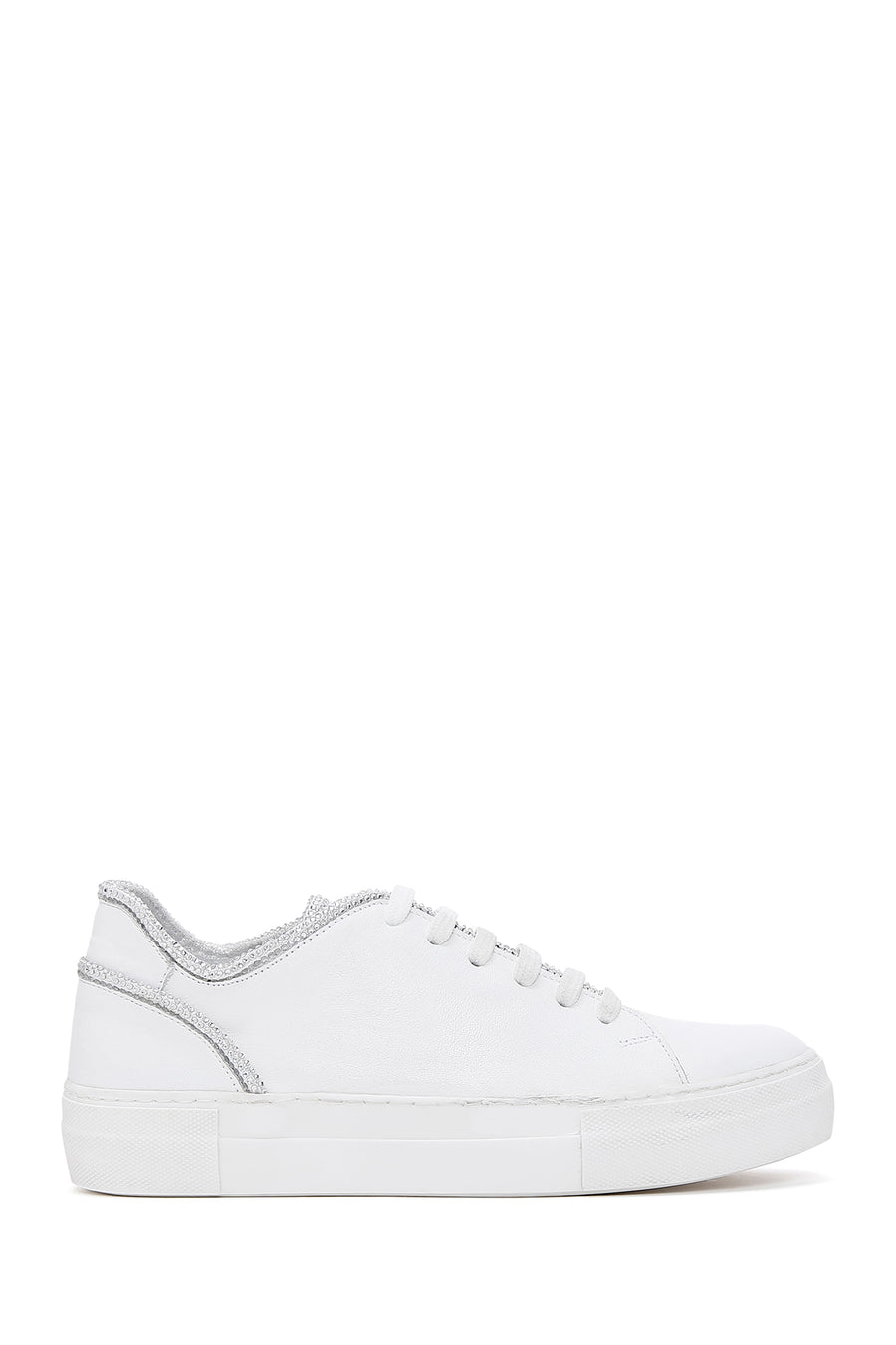Women's White Lace-Up Stoned Leather Sneakers 25SFD290618 | Derimod