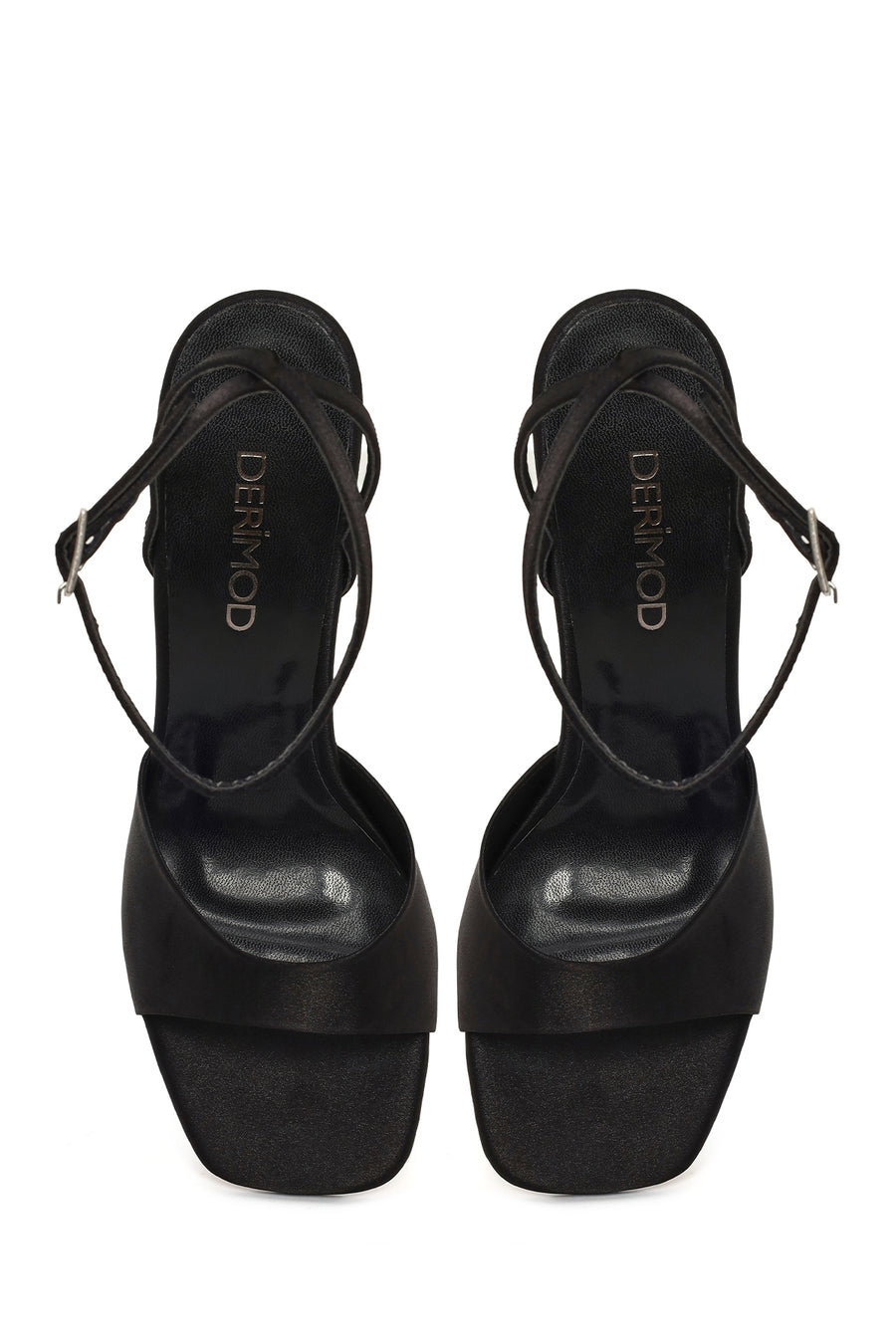 Women's Black Ankle Buckle High Thin Heel Fabric Sandals