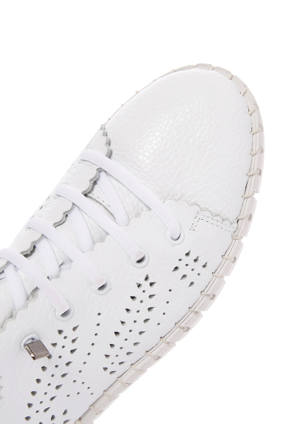 Woman White Laced Patterned Leather Comfort Shoes