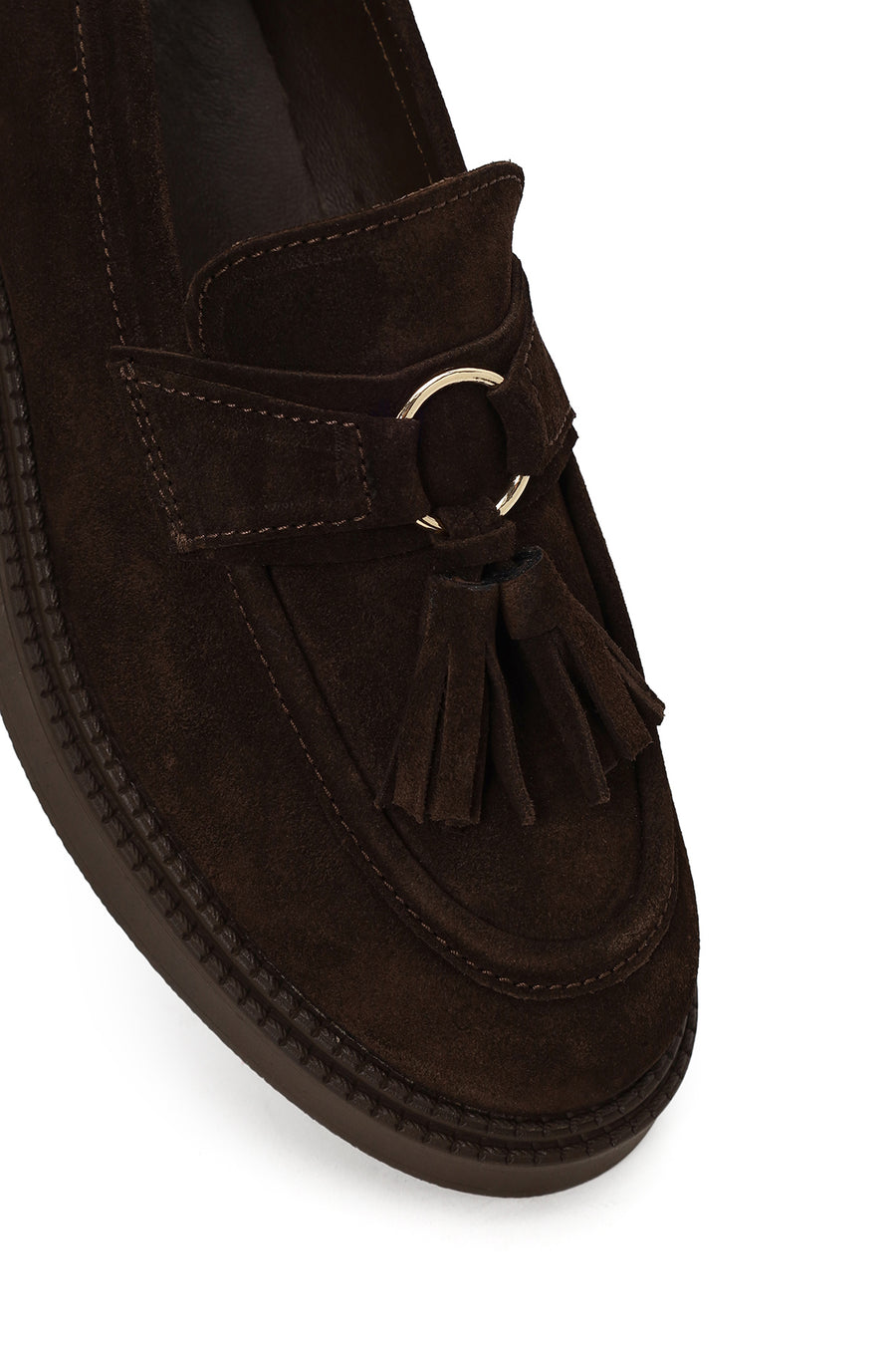 Woman Brown Thick-Soled Tassel Suede Loafer