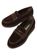 Woman Brown Wedge Heel Suede Comfort Loafer | Derimod