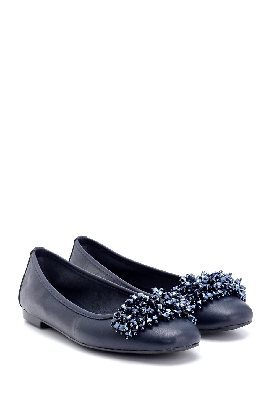 Women's Leather Bead Detailed Ballerinas