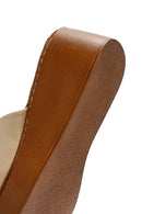 Women's Beige Thick Soled Leather Comfort Slippers | Derimod