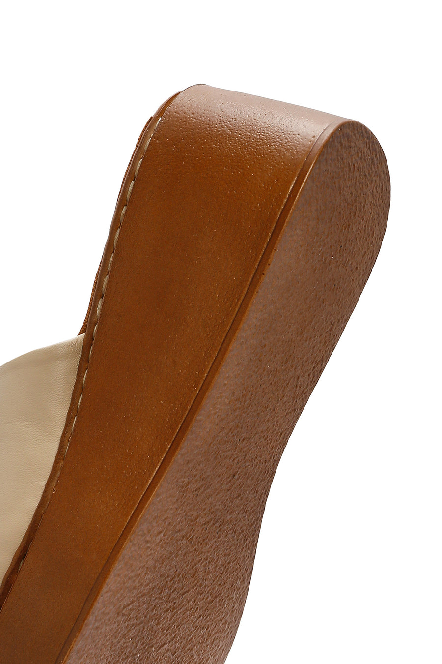Women's Beige Thick Soled Leather Comfort Slippers