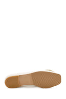 Women's Cream Stoned Leather Ballerina | Derimod