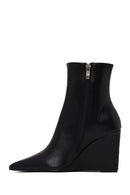 Woman Black Zip Closure Wedge-Heel Boots | Derimod